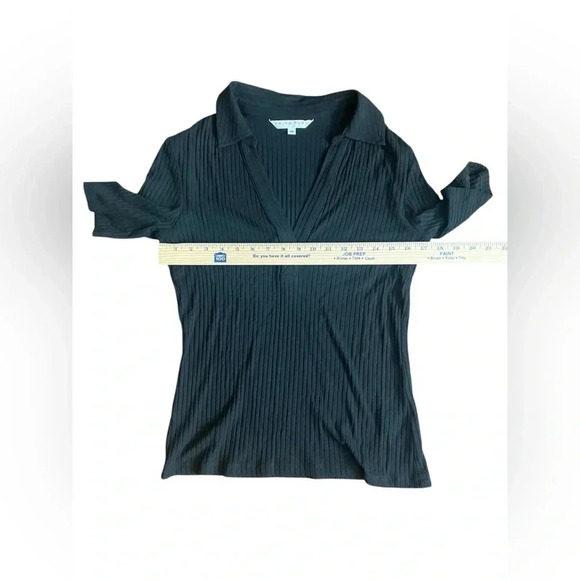 Trina Turk Black short sleeve ribbed shirt with collar size M - Picture 3 of 8